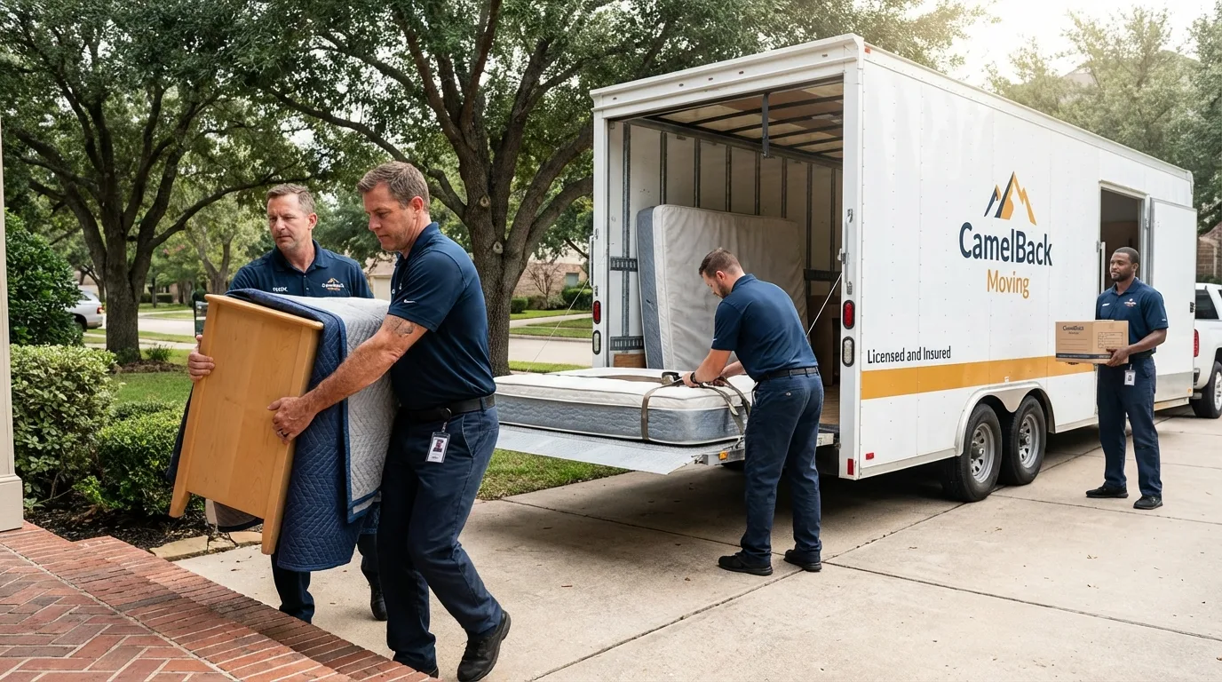 Crew loading residential truck for cross-state move from Hopedale, MA