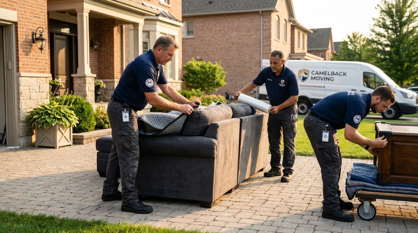 Large estate moving crew wrapping furniture in Hopedale, MA